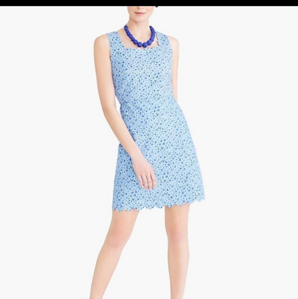 J. Crew Factory Basketweave Scalloped Edge Ditsy Floral Print Dress